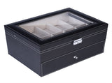 20 Compartments Dual Layers Elegant Wooden Watch Collection Box Black 74095307