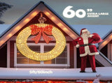 60in Pre-Lit Outdoor Christmas Wreath Decoration, LED Metal Holiday Decor for Home Exterior, Garden 49439263
