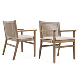 Outdoor Dining Chairs Set of 2, Acacia Wood Patio Armchair with Rope Design Back and Water Repellent N779P224995B