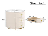 Upholsteredstand with 3 Drawers, Round Bedside Table with Metal Handles,Marbling Stickers Top N733P272609A