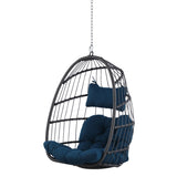 ZNTS Outdoor Wicker Rattan Swing Chair Hammock chair Hanging Chair with Aluminum Frame and Dark Blue W34965383