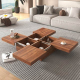 ZNTS Square Marble Veneer Coffee Table Sliding Top with Storage in Walnut 39.4'' 13693693