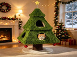 3-Tier Christmas Cat Tree Tower, Stable Pyramid Frame Cat Furniture with Dual Access Condo, Paper 27634730