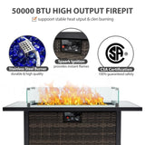 ZNTS Outdoor Fire Pit 50,000 BTU Propane Gas Fire Table with Lid Fireplace with Glass Wind Guard Wicker W213P266078