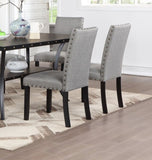 Grey Fabric Modern Set of 2 Dining Chairs Plush Cushion Side Chairs Nailheads Trim Wooden Chair B011119660