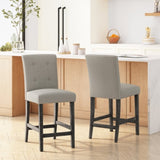 Contemporary Fabric Button Tufted 26 Inch Counter Stools, Set of 2, Light Grey 71254.00LGRY
