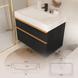 VELA 36 Inch Black Wall Mounted Bathroom Vanity with Integrated Acrylic Sink, 2 Soft-Close Drawers, W3235P327618