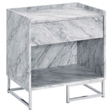 White Printed Faux Marble and Chrome Accent Table B062P181410
