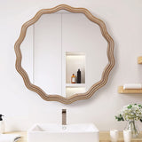 23.62 inches Wood Round Wavy Wall Mirror Round Wall Mirror Scalloped Mirror -Large Decorative Wood W2295P290646