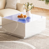 ON-TREND Square High Glossy Coffee Table with 16-color LED Strip Lights, Modern Center Table with N721P191980K