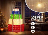6FT Lighted Gift Box Tower, Pre-lit Pull Up Present Boxes with 200 LED Warm White Lights and Ropes 57172027