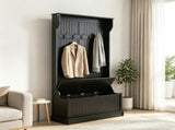 Black 3-In-1 Entryway Bench Coat Rack Hall Tree with Shoe 5 Hooks for Hallway - Bench And 57757861