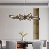 Modern Industrial Sputnik Chandelier, 8-Light Black and Gold Metal Pendant Light with Mesh Shades, W1340P233175