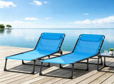 Sky Blue Set of 2 Folding Chaise Lounge Chairs Sun Tanning Chairs for Beach Camping Outdoor 76595403