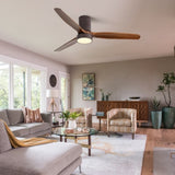 52 Inch Flush Mount Ceiling Fan with LED Light and Remote Control Solid Wood Blades W882P244710