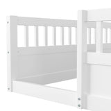 ZNTS Full Floor Bed Frame with Fence, Wood Kids Floor Beds Frame for Bedroom Playroom,White W2593P164750