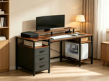 3-Drawer 4-Shelf P2 Particleboard Iron Pipe Computer Desk with Power Strip 42554438