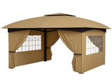 11' x 11' Double Roof Outdoor Gazebo, Beige Patio Gazebo with Curtains, Church Windows 82612795