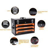 20'' Portable 3-Drawer Steel Toolbox, 4 Layers of Tools with Metal Latches, with Top Storage Tray W1102111198