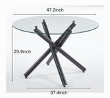 Black Dining Table with metal leg and glass,Modern Space Saving Kitchen Table for Living W234P311866
