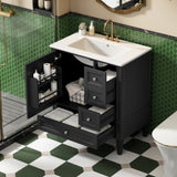 30 Inch Vanity with Ceramic Sink, Grey with 3 Drawers, Solid Wood Frame Modern N710P247499B
