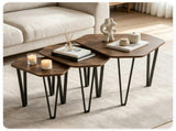 Set of 3 Nesting Coffee Tables Rustic Brown Industrial Accent Side Tables, Space Saving Stackable 25032611