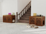 Walnut HollowCarved Cat Litter Box Enclosure Cabinet, MultiPurpose Sideboard with Vent & Large Cat W2557P480150