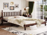 Queen Size Wood Platform Bed with Gourd Shaped Headboard,Retro Style Platform Bed with Wooden Slat N733P206242D