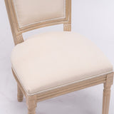 French Style Solid Wood Frame Linen Fabric Square Back Dining Chair,Set of 2,Cream W162290981