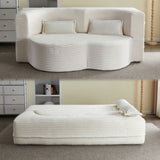 Modern Floor Sofa with 2 Pillows,Convertible Plush Corduroy Foam-Filled Sleeper Sofa Bed,15