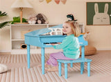 Blue Kids Piano 30-Key Wood Toy Kids Grand Piano with Bench and Music Rack 53536919