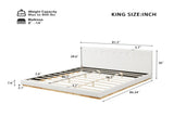 Solid Rubber Wood Platform Bed with Upholstered Headboard, Modern Tufted Design, Sturdy Slat N769P387939W