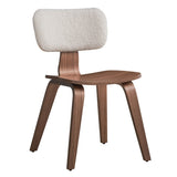 White Boucle and Walnut Side Chair with Upholstered Back B062P209233