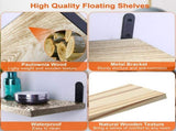6 Pack Wall Floating Display Shelves Paulownia Wood Panels Rustproof Metal Brackets, Multi Space 11756802
