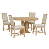 ZNTS 5-Piece Set Extendable Round Table and 4 Upholstered Chairs Farmhouse Set for Kitchen, 79599093