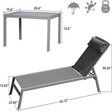 Patio Chaise Lounge Set, 3 Pieces Aluminum Adjustable Pool Lounge Chairs Textilene Sunbathing W1859109862