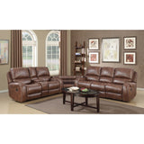 Achern Brown Leather-Air Nailhead Manual Reclining Sofa and Loveseat with Storage Console and USB T2574P198807