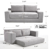 Loveseat Sofa with Memory Foam & Steel Frame - No Assembly, Convertible 2-in-1 Design, Corduroy W2959P272125