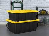 Large Storage Bin, 27 Gallon Durable Plastic Storage Tote with Snap-On Lid, Black and Yellow, 6 Pack 20211867