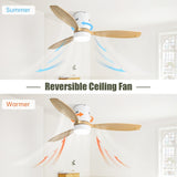 52 Inch Flush Mount Ceiling Fan DC 3 Solid Wood Fan Blade Noiseless Reversible Motor Remote Control W934P146081