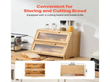 Double-Layer Bamboo Bread Box for Kitchen Counter, Spacious Wooden Bread Storage Container with 03560687