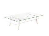 Rectangle Coffee Table, Tempered Glass Tabletop with White Metal Legs, Modern Table for Living Room W241126032