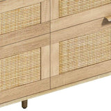 59" Rattan Dresser with Drawers, 6 Drawer Dresser for Bedroom, Clothes Storage Cabinet for Bedroom, W757P209511