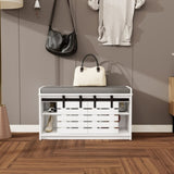 Modern Shoe Storage Bench, 2-Tier Entryway Bench with 2 Sliding Barn Doors & Full Soft Removable W282P224756