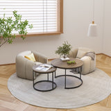 Nesting Coffee Table Set of 2, 27.6inch Round Coffee Table Industrial Wood Finish with Sturdy Metal 47776106