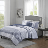 4 Piece Jacquard Quilt Set with Throw Pillow Navy Full/Queen B03597587