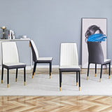 4 Dining Chair Set, White Grey Dining Chair Set, High Back Seat in PU Material and Sturdy Black W1512P355795