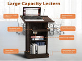 Wood Podium Stand, 44" Tall Wooden Lectern with Mic Stand Space, sliding shelf with cup holder and W1120P330144
