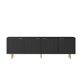 Black Modern TV Stand Fluted 68" with Power Outlet, Entertainment Center with Storage Doors, TV W1321P242590