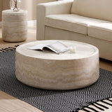 ZNTS 39.37'' Faux MARS Pattern Coffee Tables for Room Round Tea Faux Travertine Textured table for W876P154761